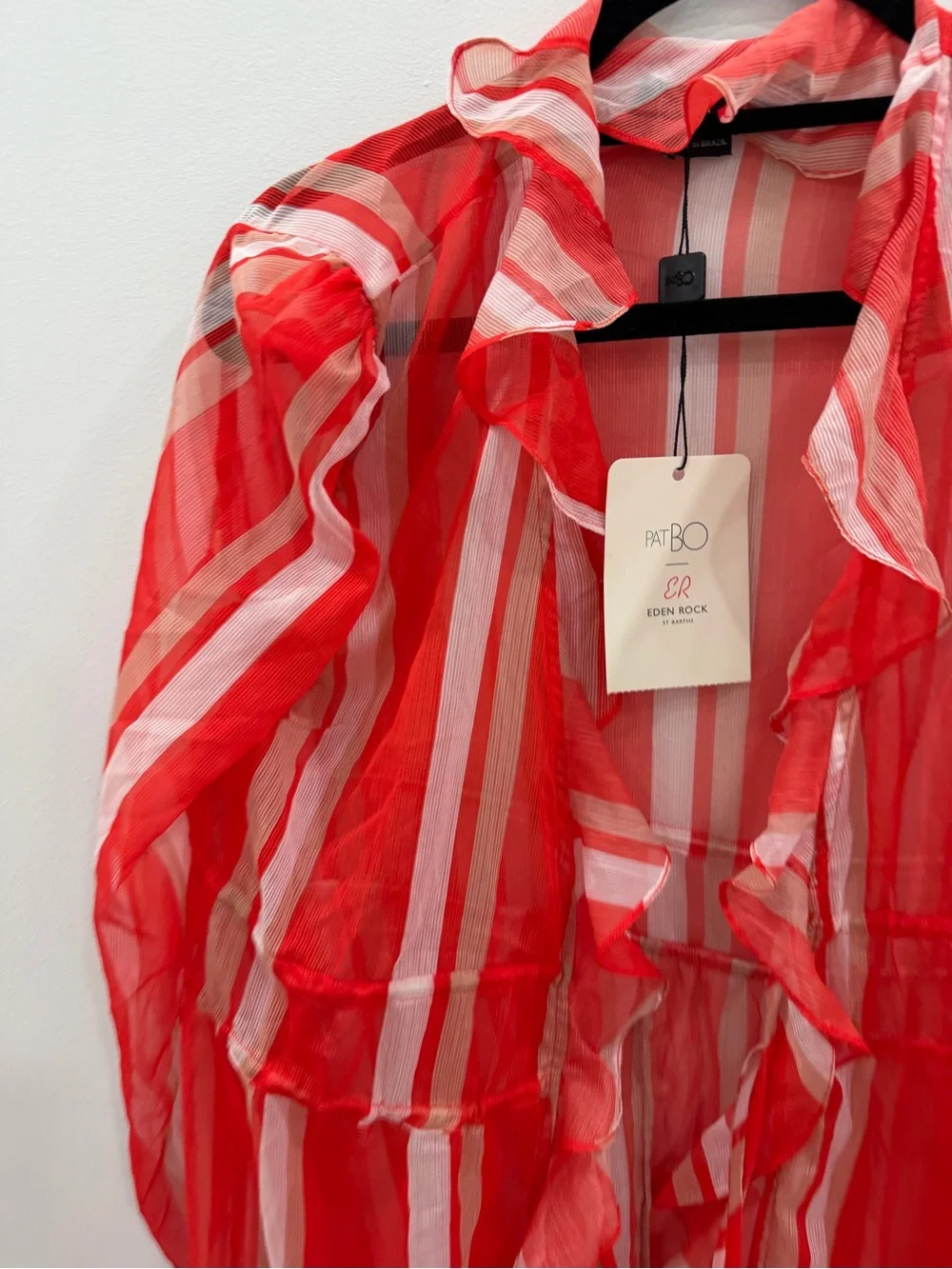 PatBO Red and White Striped Sheer Ruffle Robe Cover
